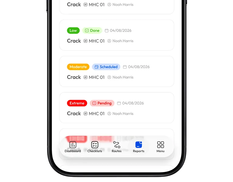 Strim mobile app showing field inspection reports